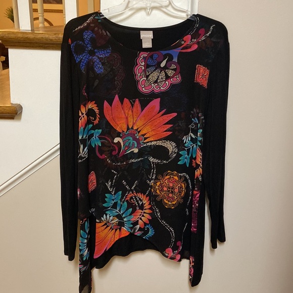 Chico’s like new Floral Tulip Hem long sleeve tunic top - Picture 3 of 16
